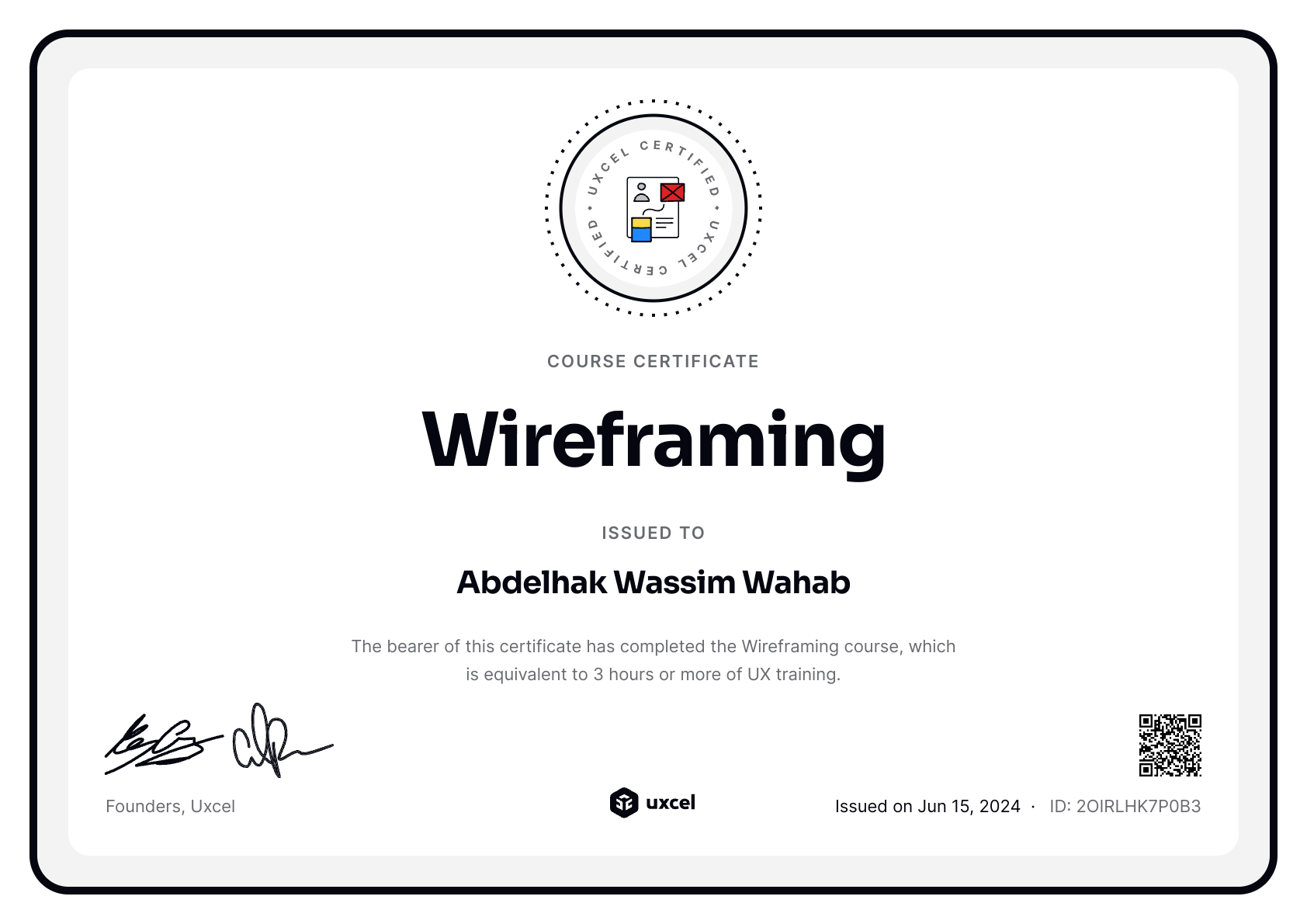 Abdelhak Wassim Wahab's certificate